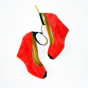 Zara Collection Red Holiday Wedge Shoes